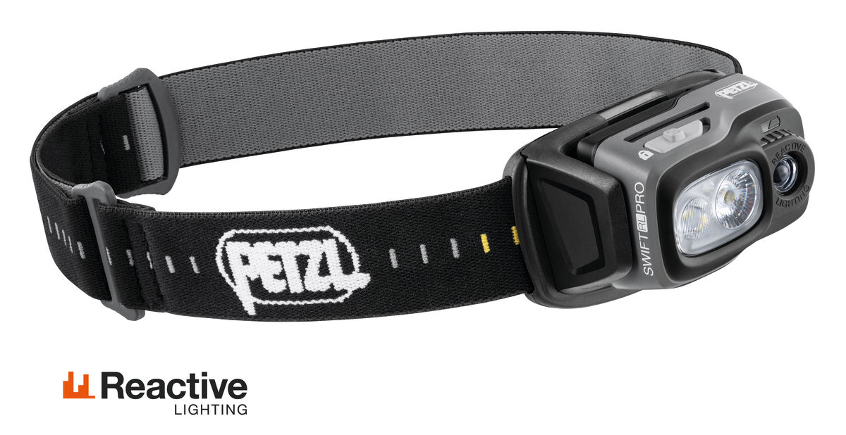SWIFT® RL PRO, Very powerful, rechargeable headlamp with multi-beam and REACTIVE LIGHTING® technology for proximity and distance vision. White or red for stealth. lumens. - Petzl USA