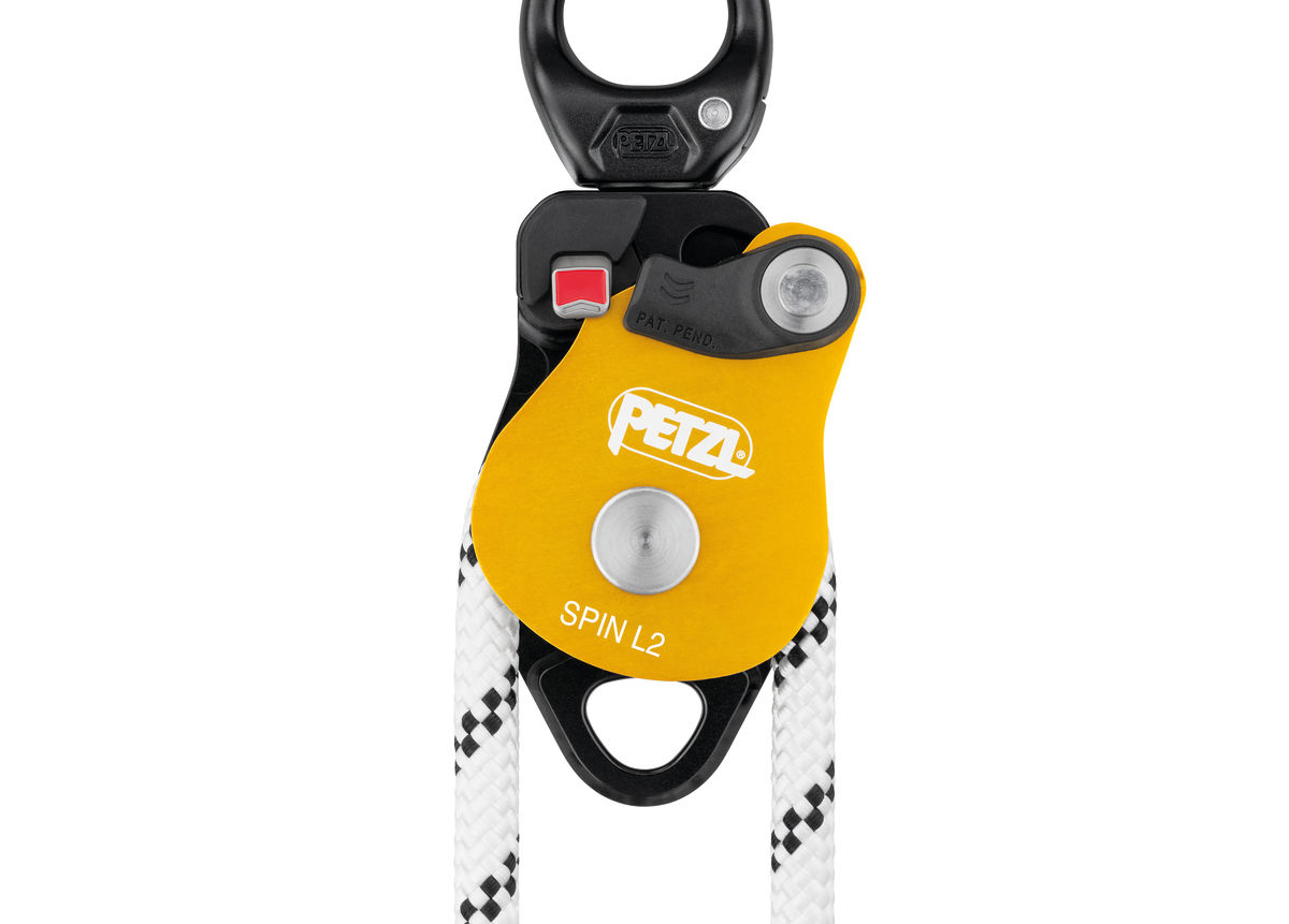 SPIN L2, Very high efficiency double pulley with swivel - Petzl USA