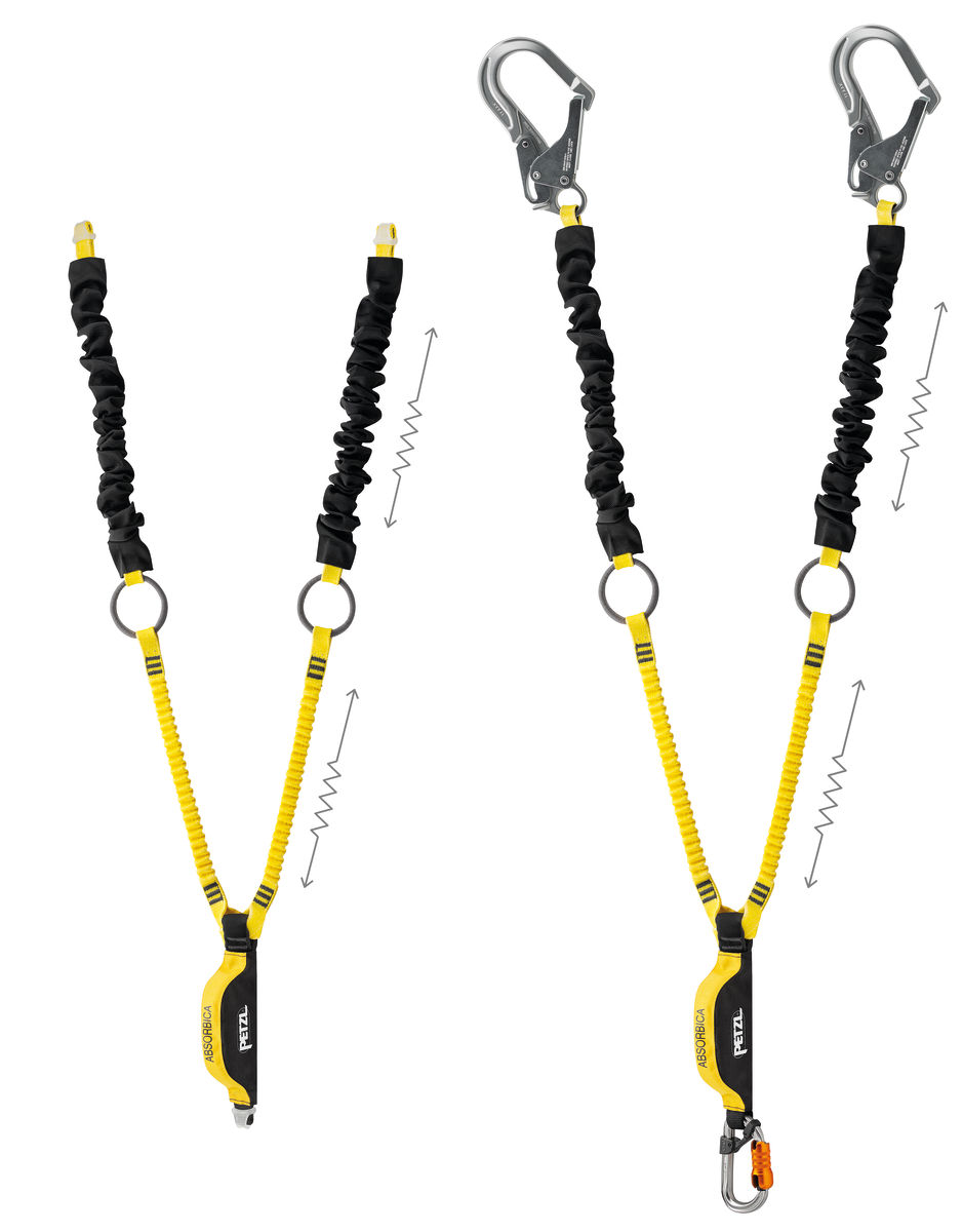 ABSORBICA®-Y TIE-BACK, Double lanyard with integrated intermediate tie-back  rings and energy absorber - Petzl USA