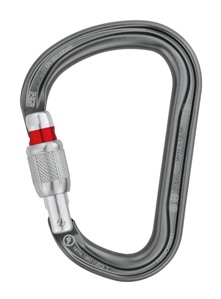 WILLIAM, Large, pear-shaped locking carabiner for belay stations