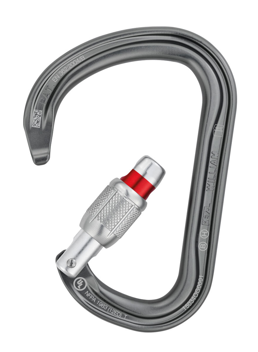 WILLIAM, Large, pear-shaped locking carabiner for belay stations