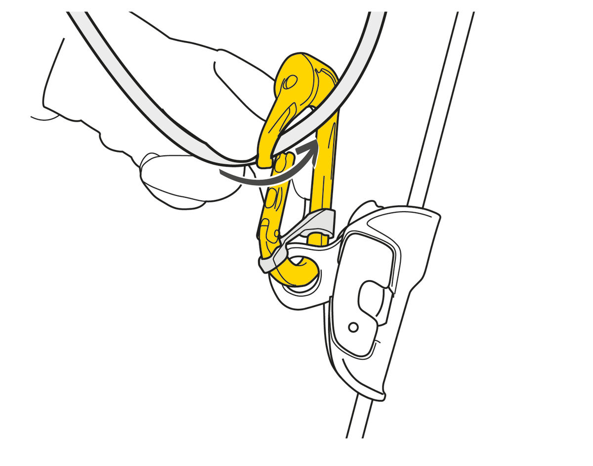 ROLLCLIP A, Pulley-carabiner that facilitates installation