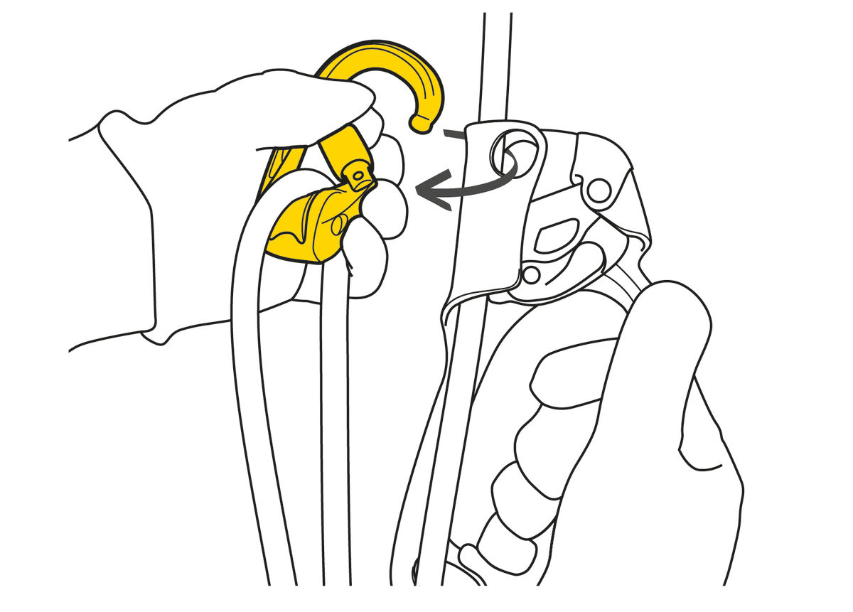 ROLLCLIP Z, Pulley-carabiner that facilitates installation